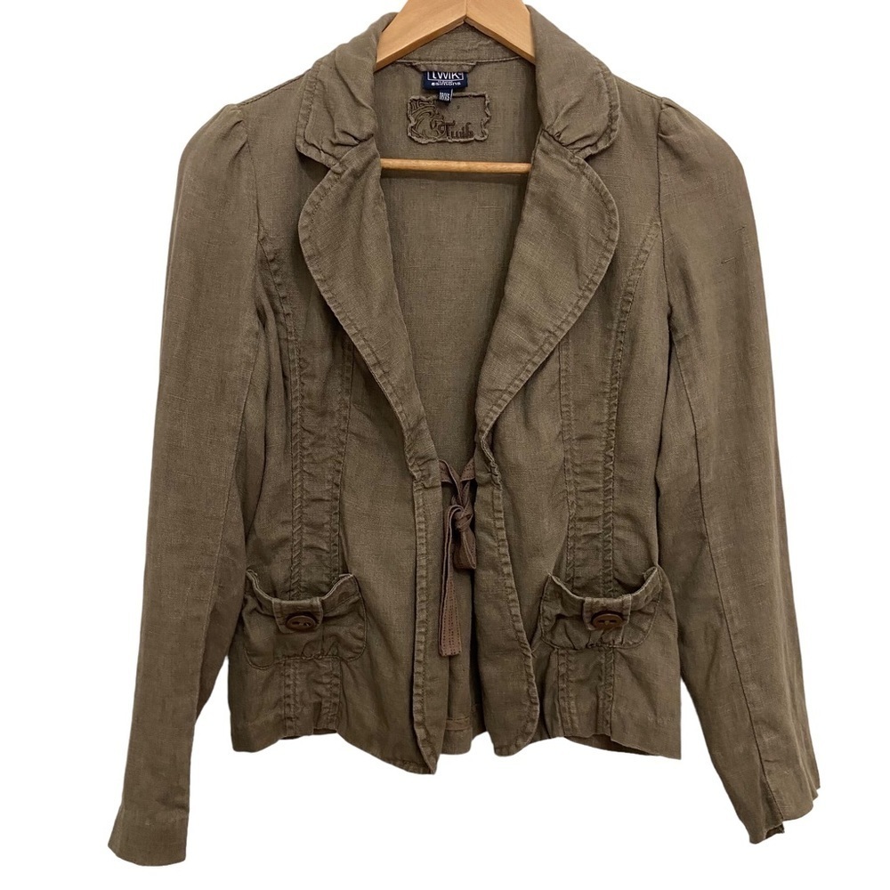 TWIK Simons linen blazer woven tan brown 100% linen pockets size XS
